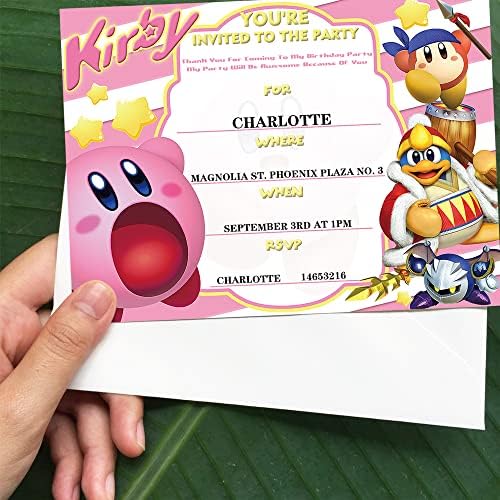 20 set Kirby pozivnice kartice Party Poklon kartica Sretna rođendana Favori, ružičasta žuta bijela