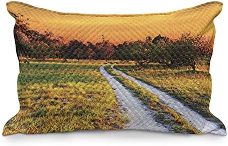 AMBESONNE pejzažni quild jastuk, staza za vožnju do maslinastog vrtova narančasta sunca livada,