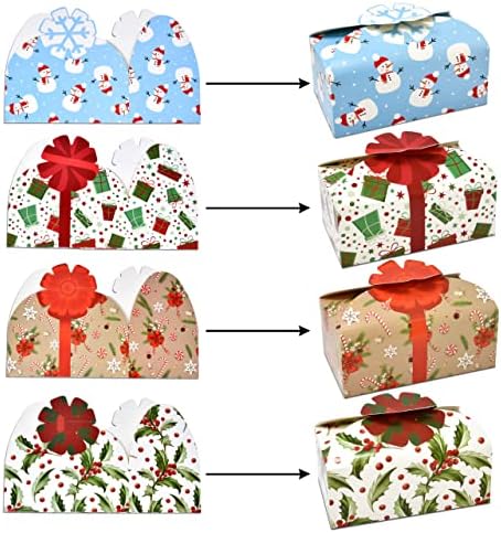 Božić kutija za kolačiće sa mašnama Holiday Loaf poslastica Goody papirne kutije i poklon torbe 24 paket Božić kartonska Goodies zabat kutija za zabavu korist zalihe snjegović Berry Candy Cane predstavlja dizajn