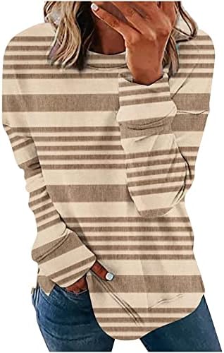 Fandream zahvalni duksevi za žene Scoop vrat Striped Print bluze bez kapuljače opušteni ženski