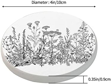 Crno-bijelo cvijeće Diatomite Cup Coaster, neklizajući i upijajući Moderan 4-inčni okrugli set podmetača
