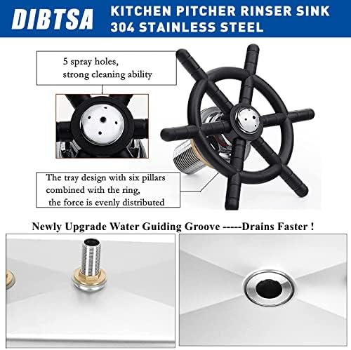 DIBTSA Glass Rinser, Nerđajući čelik Espresso kafe bar Countertop Pitcher Rinser sudoper sa bočnim sprejom, odvodom i posudom za kapanje, srebro velike veličine 20,86 x 6,37 x 0,98 inča