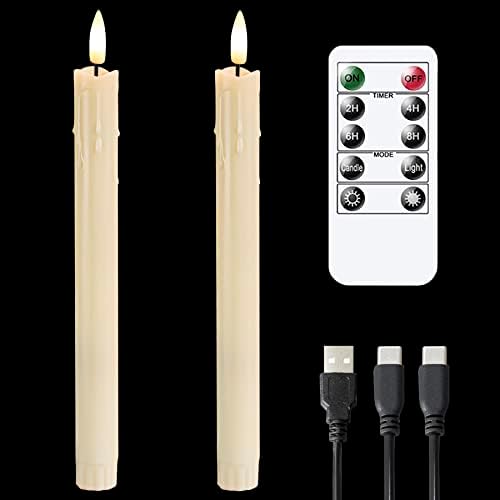 Vtobay punjive led Flameless konusne sveće, daljinski upravljan na baterije i tajmer 3d-Wick Dripping vosak dizajn prozorske sveće, Set od 2 svetlucava sveća od slonovače