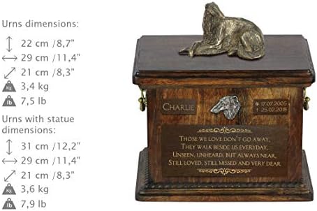Borzoi leži, urna za spomen pepeo psa sa statuom, imenom i citatom ljubimca-Artdog personalizovano