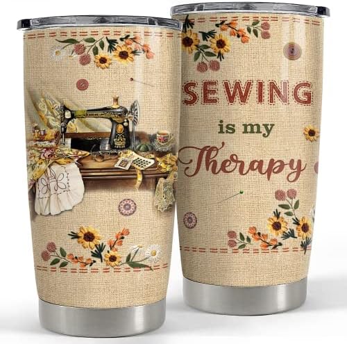 SANDJEST Sewing Tumbler Sewing Therapy 20oz Tumblers sa poklopcem poklon za žene Quilting Crochet Lover mama