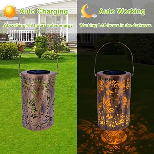 Vanjski solarni lampioni, 2 paketa Retro leptir viseća svjetla Metal Vanjski fenjer vodootporan dekor Vrtna