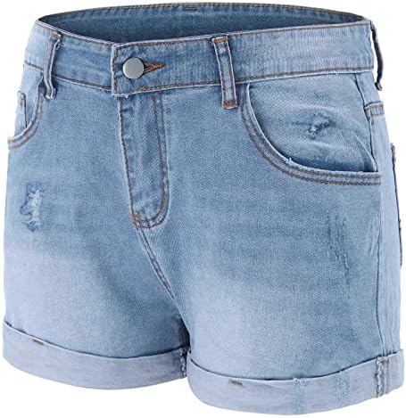 Ženske jeanske gaćice za ljetne rastezljive valjane ruke Bermuda kratke hlače Zip up ravne noge juniori