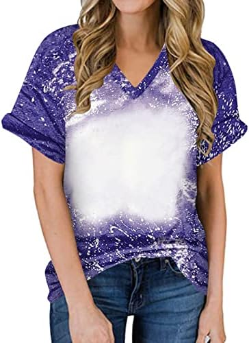 Summer izbijeljene majice za žene Ležerne prilike sa slobodnim kratkim rukavima V izrez bluza BLANIC izbijeljene majice Comfy Basic Tops Tees