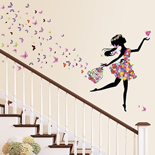 RW-85 Creative fairy girl zidne naljepnice 3D cvijeće zidne naljepnice Fairy Butterfly uradi