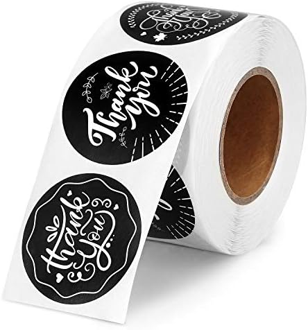 Poxoke Thank You Stickers Roll Black 1.5 Inch 500Tags cvjetno za pakovanje malih preduzeća vjenčanje Baby