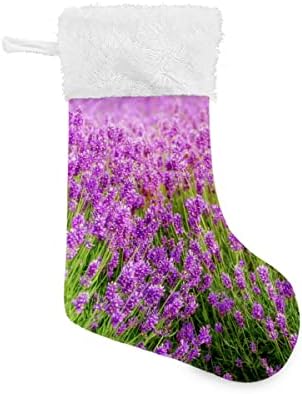 Božićne čarape Provence Cvjetni lavandni cvijet bijela plišana manžetna Mercerizirani baršun Porodični odmor