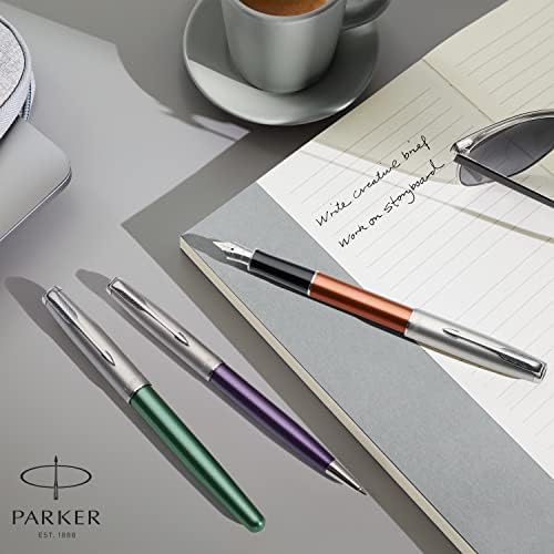 Parker Sonnet Essentials hemijska olovka, metalni i zeleni lak sa Paladijumskim ukrasima, srednja tačka, crno mastilo, Poklon kutija