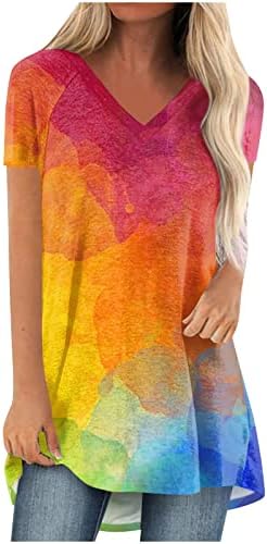 Ženski ljetni vrhovi 2023 Labavi gradijent sladak natkriveni V izrez majica casual plus veličina pulover majica kratkih rukava