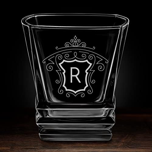 Maverton ugravirani Set viskija za muškarca-elegantan geometrijski bokal sa 4 čaše za njega - geometrijski Set sa graviranjem - prilagođeni Barware za rođendan - za poznavaoce viskija-inicijal