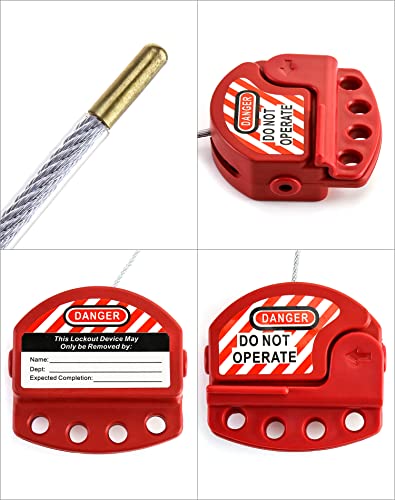 Qwork Lochout Tagout Carb Lock, čelični čelični vinil obloženi kabel, 3/16 Promjer, 5,9 'dužina, crvena