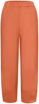 Potton Ljetne casual široke noge Capri hlače labav labav fit solid boja posteljina elastična plus