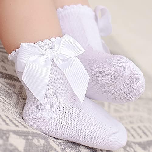 Cozyway Baby Girls Anklea čarape Bijela Bow Toddler Dojenčad Pamučne čarape 6 pari za djevojčice