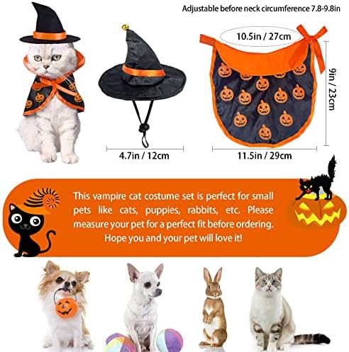 Halloween Pet Costume Cat Orange Wakerd Wizard Hat i Witch Cape Podesivi kućni ljubimci Set kućnog ljubimca ogrtač za kostimu za malu mačju rođendan Halloween Cosplay Party