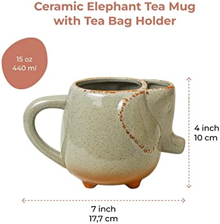 KIBS group Elephant Mug keramička Elephant Gifts šolja za čaj sa držačem za vrećice za čaj 18 oz-zelena hladna