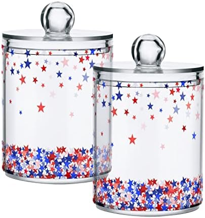 INNEWGOGO boje USA zastava Star 2 pamuk pamuk Swab Holder Organiser Dispenser Plastični stakleni kontejneri sa poklopcima Pamuk kugla QTIP držač kupaonica Organizator kupanja za kupatilo