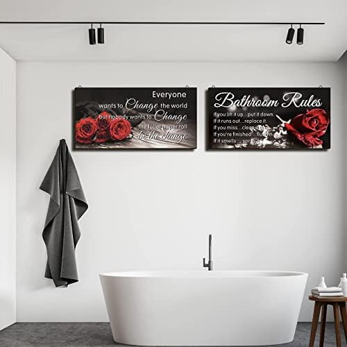 Ylolul 2 kom. Rose u kupaonici Zidni dekor pravila kupaonice Zidna umjetnost smiješna crvena