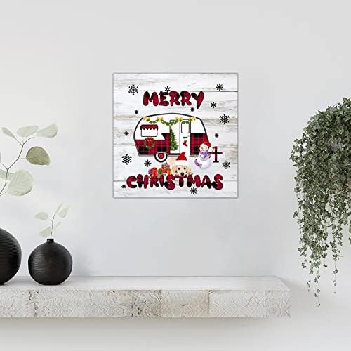 Sretan Božić sa psećim znakovima snjegovića crvena karavana zidna umjetnina znakova Vintage Božićna radost