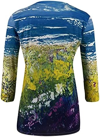 Žene 3/4 rukava za majicu Tie dye bluza TEE Rhinestone Tunic Tops V izrez cvjetni tinejski tines bluze ljetne vrhove