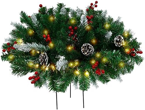 JUEGOAL CINGER URN punilo, presvijetljeno umjetno božićno drvce s ukrasom, osvijetljenim borovima Xmas, trostruki ulog i pre-nagnuto 60 LED svjetla, smrznuto bobica Planter punila