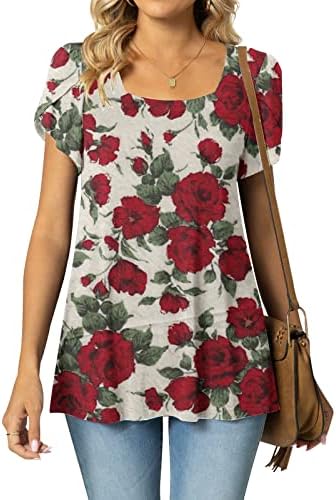 Bluze za tinejdžerske djevojke Jesen Ljeto Split kratki rukav Cvjetni izrez Cvijeće grafike vitkih