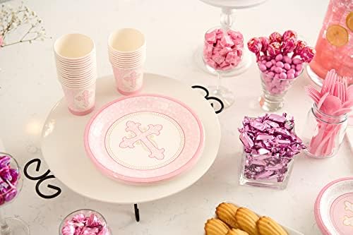 Royal Bluebonnet Pink ploče za krštenje i salvete -Set od 24-Pričesni papirni tanjiri, salvete i šolje - jednokratne