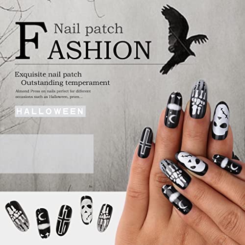 Florry akrilna presa na noktima Halloween lažni nokti za žene crni lažni nokti sa dizajnom Skull