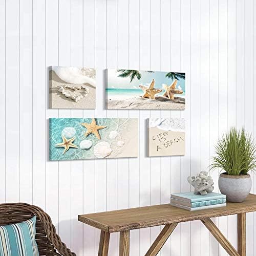 Tar TAR STUDIO pijesak plaža zid Art slika: Seashell i Starfish Artwork Print na platnu za dnevni boravak