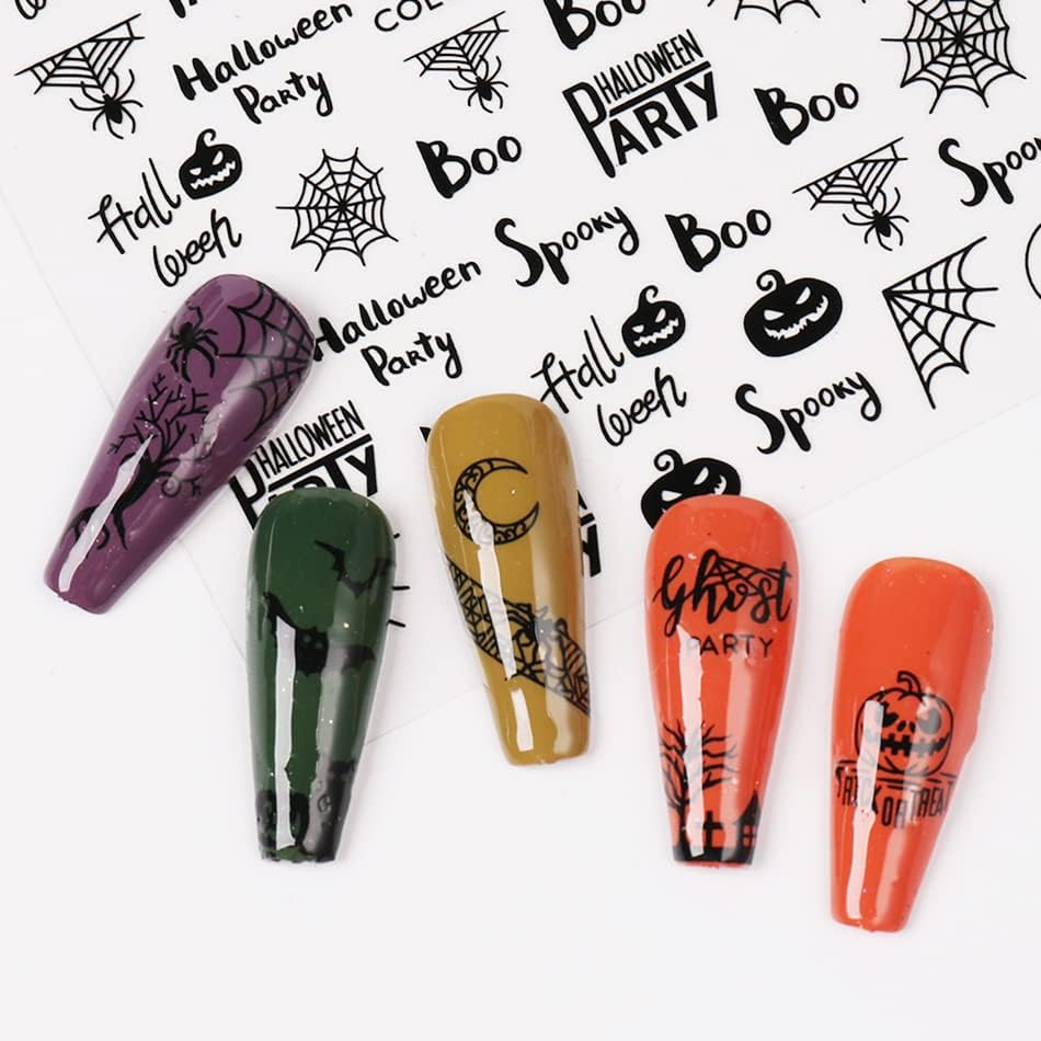Eseres 9 listova Halloween naljepnice za nokte Crne 3d samoljepljive naljepnice za dizajn noktiju Dan mrtvih naljepnice za oči Pauk naljepnice za nokte dizajn za Noć vještica