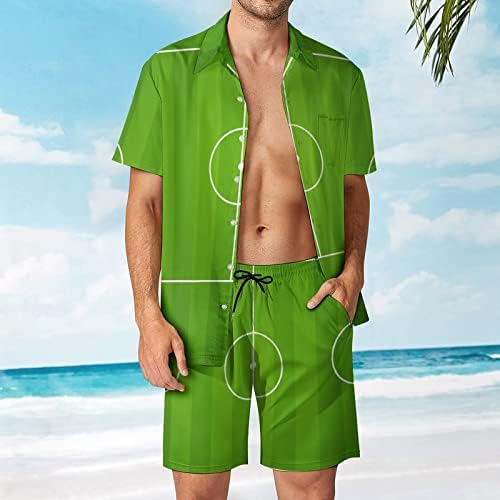 Zelena trava nogometna tema muške 2 komadne plaže odijelo Havajski gumb niz majicu i kratke hlače