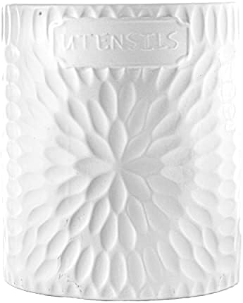 Benjara 7 inčni okrugli keramički pribor za pribor sa cvjetnim uzorkom, bijeli