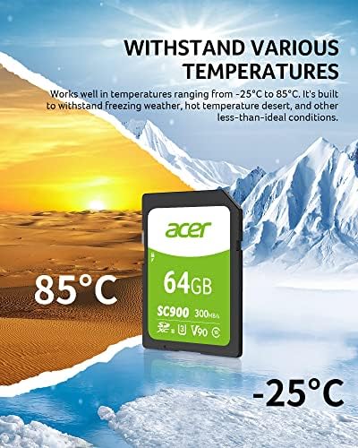 ACER SC900 64GB SDXC UHS-II Professional Digital SD memorijska kartica - C10, U3, V90, 4K, Full HD video