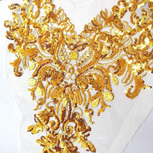 Vezeni cvjetni zlatni kolor rivestone šljokice čipke čipke Applique Trim flasteri odlično za DIY izrez Bodice Weddice Wedding Wedding matična haljina