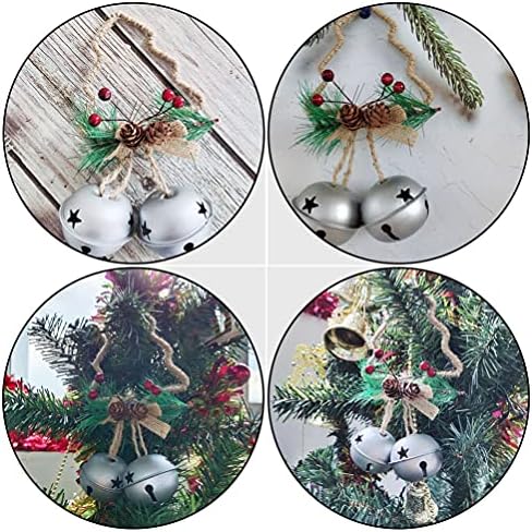 Jingle Bell Privjesak Ornament: 2pcs Rustikalni zvonik ukras s borovom iglom i bery seoskim rukama zvona na vratima Bowknot Bell Charm Božićni zviljki za kućni zid Xmas Decor