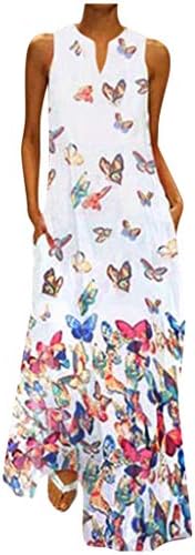 Haljine za žensku haljinu bez rukava ljetni casual v-izrez cvjetni print Vintage sandress maxi haljine