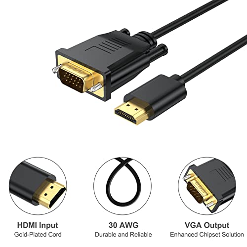 HDMI do VGA kabela 3,3ft 2-pakovanje, HDMI do VGA adapter 1080p HD video kabl kompatibilan za računar, desktop, laptop, računar, monitor, projektor, hdtv i još mnogo toga