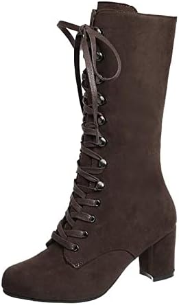 Ženske koljena High Boots Retro Suede Denim casual cipele Chunky niskoelektrične borbene boot plus veličine čipke