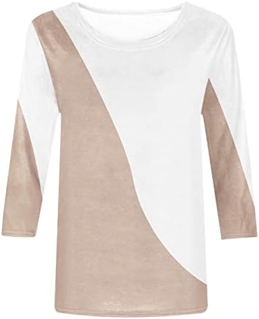 Žene 2023 modni geometrijski blok boja T Shirt proljeće Casual 3/4 rukav tunika Tops Crew Neck Slim Fit