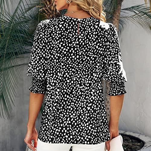 pbnbp ženske polu rukave Leopard Tee štampani puf rukav okrugli vrat trendi ljetne bluze krep svakodnevno labave