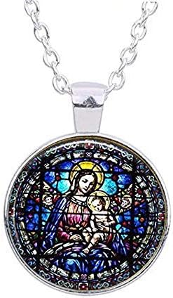 Djevica Marija i dijete vitraž * hrišćanski nakit • hrišćanski pokloni • Djevica Marija ogrlica • hrišćanska ogrlica • Baby Isus nakit …