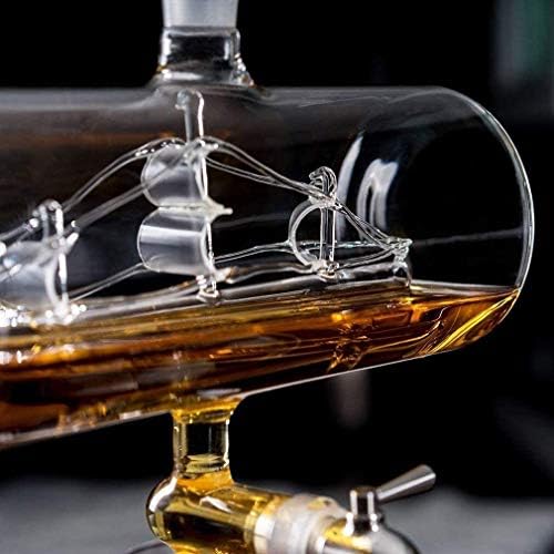 Sobriety Whisky Decanter Set sa 4 čaše & amp; hrastovo drvo stalak, jedinstveni dozator pića za Scotch, Rum&