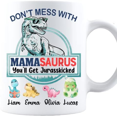 Personalizirani Mamasaurus T rex Dinosaurus smiješno podudaranje porodice Mama Saurus, ne Petljajte se s Mamasaurus T Rex, poklon kćeri, oca i sina Majčin dan, rođendan, Božićna šolja za kafu