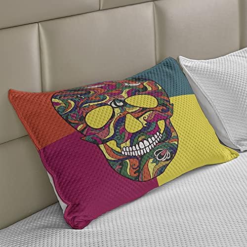 Ambesonne šećerna lubanja pletena jastuk za prekrivač, šarena kalavera tematska umjetnost Catrina Dan mrtve meksičke kulture tema, standardni poklopac jastuka kraljice za spavaću sobu, 30 x 20, višebojna