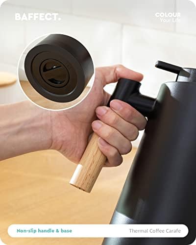 Baflect Thermal Carafe, 34oz Termalni vakuum karaf sa staklenim oblogom i drvom Izolirana kafe kafana za kavu