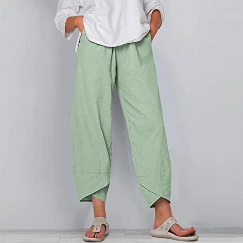 Ženske ležerne ljetne kapri hlače pamučne posteljine elastične strugose pantalone za strugu Print