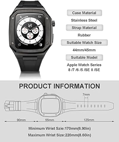 Ryueuya Luksuzni šankovod od nehrđajućeg čelika za Apple Watch serija 8/7/6/5/4 / SE sa zamjenskim gumenim trakama za trake za seriju iWatch 44 / 45mm